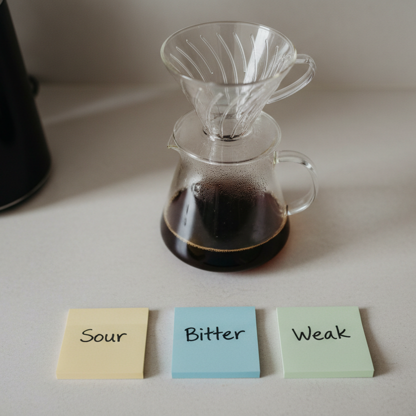 V60 troubleshooting without guessing: fix sour, bitter, or weak cups with one change at a time