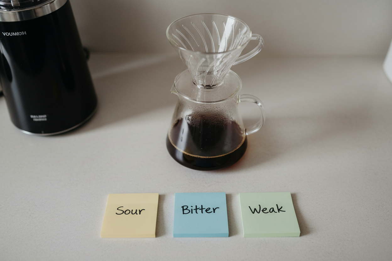 V60 troubleshooting without guessing: fix sour, bitter, or weak cups with one change at a time